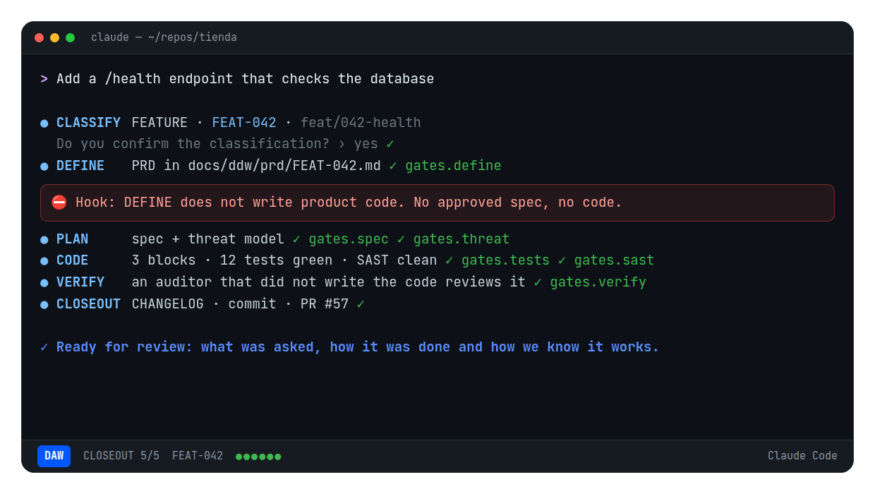 A developer working with DAW in the Claude Code console